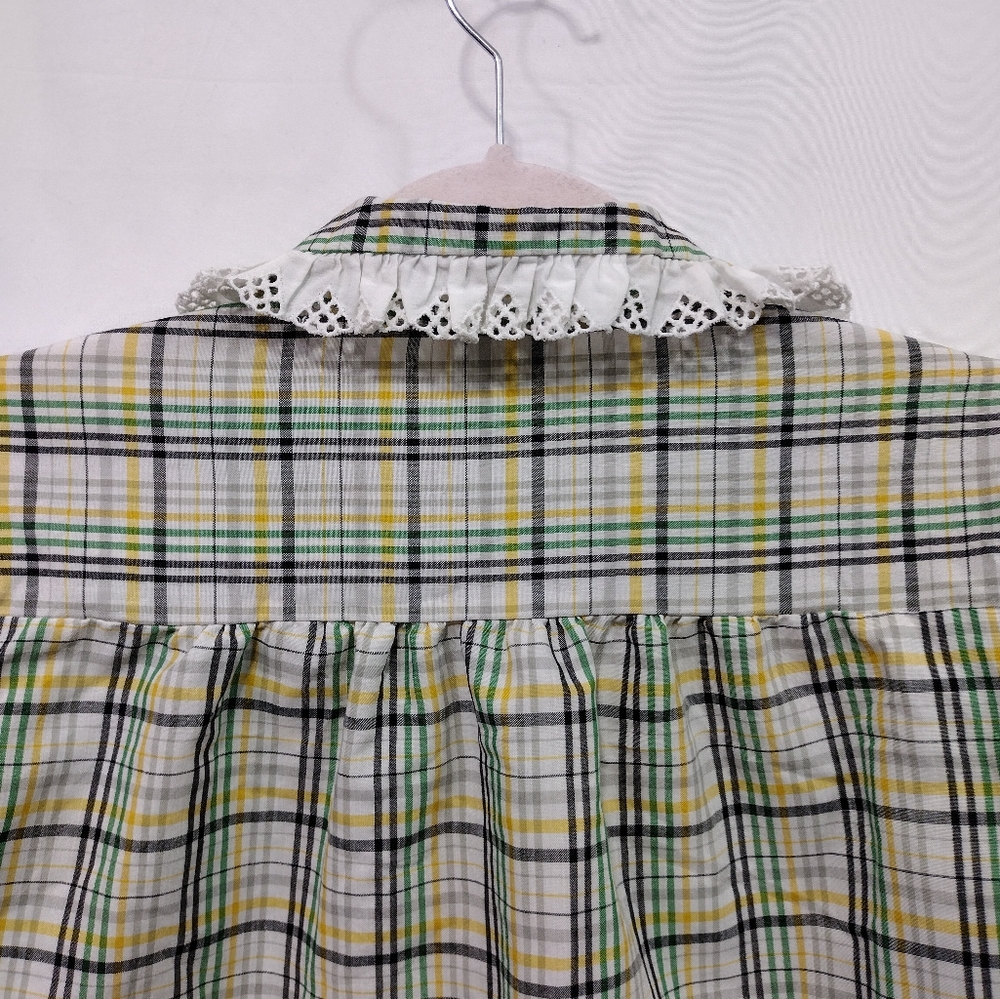 Vintage Oak Hill Babydoll Shirt Womens 12 Green Lace Preppy Academia Retro 90s - Picture 5 of 8